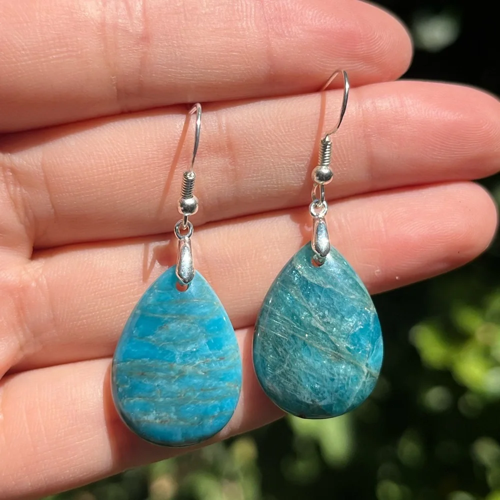 925 silver plated blue apatite drop‎ earrings